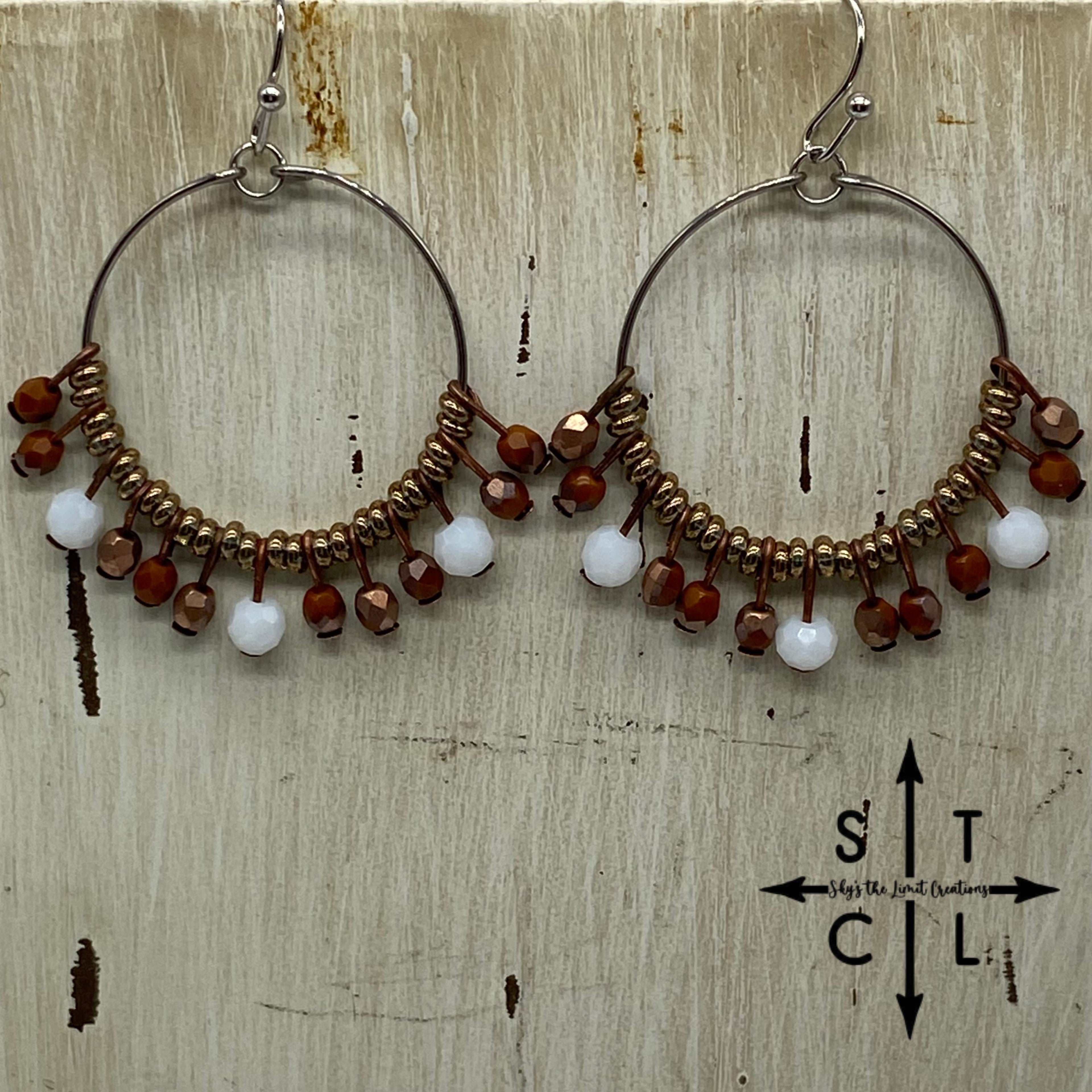 Burnt Orange White Bronze Rebecca Earrings