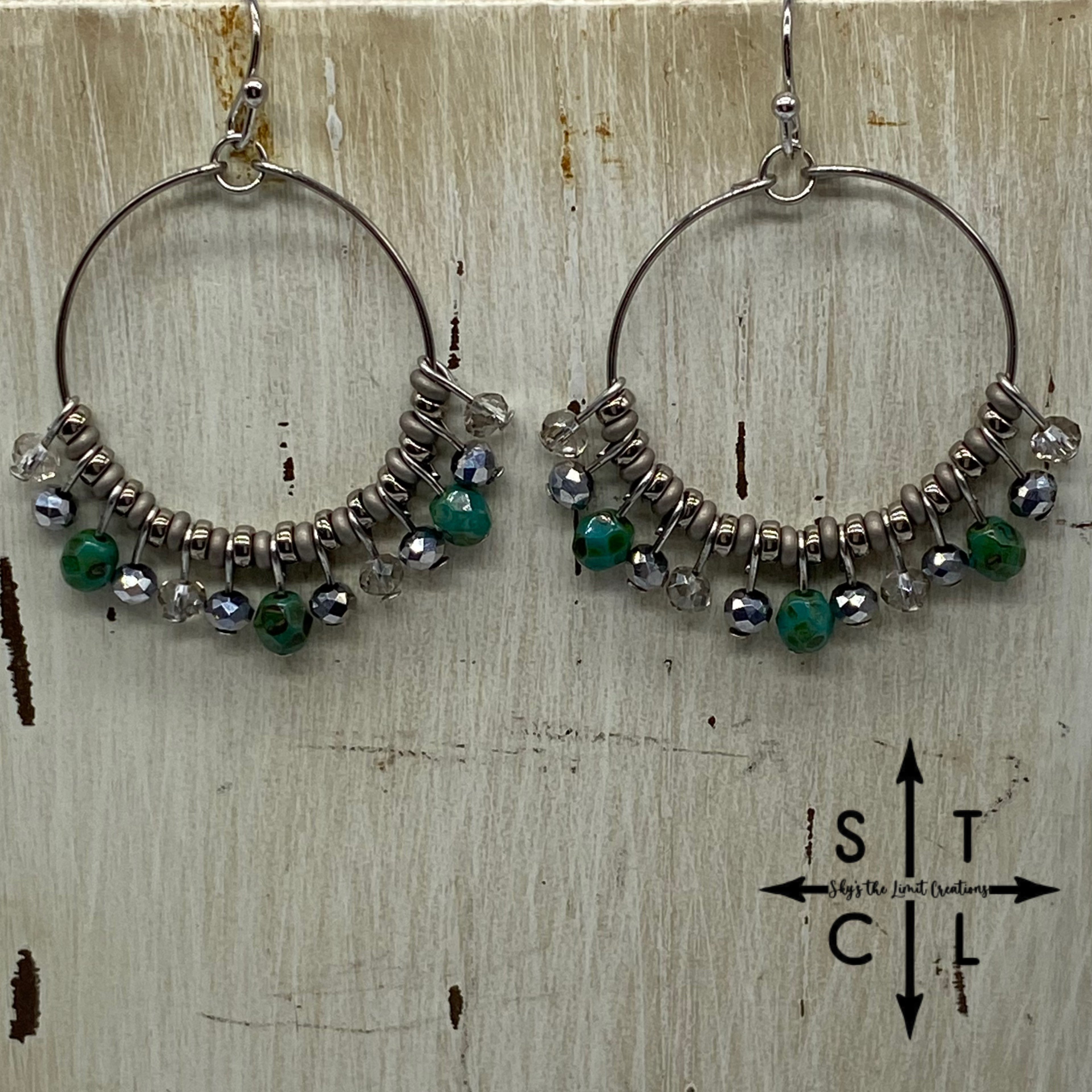 Turquoise Gray Silver Clear Gray Rebecca Earrings