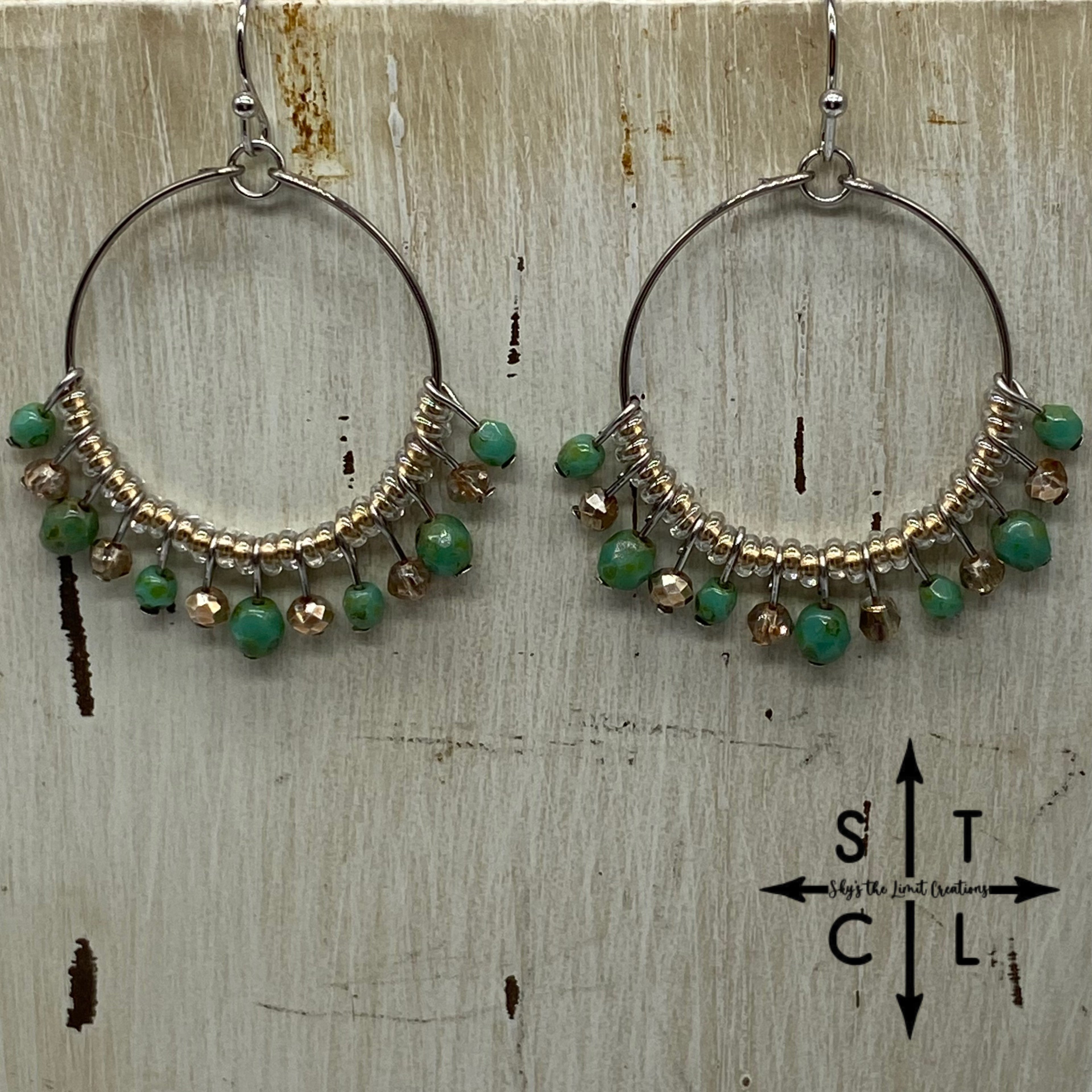 Green Turquoise Clear Grey Champagne Rebecca Earrings