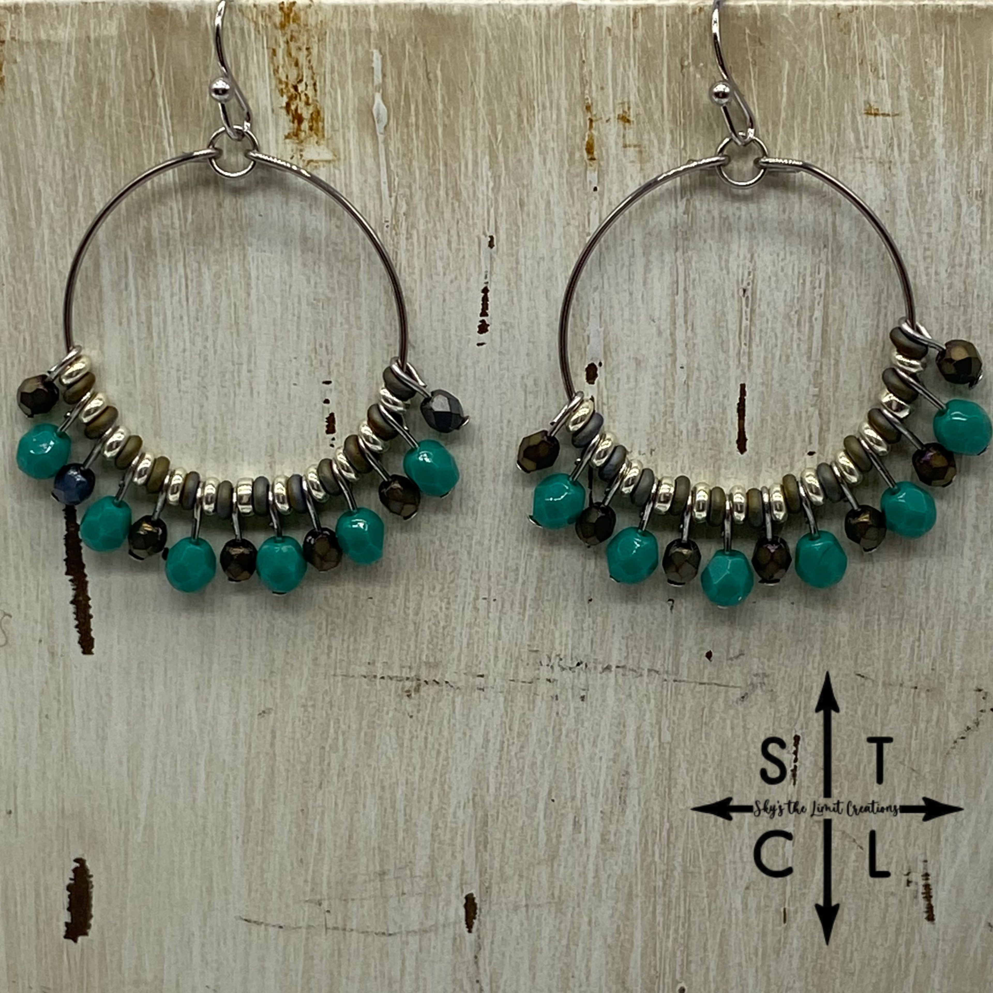 Turquoise Matte Metal Rebecca Earrings