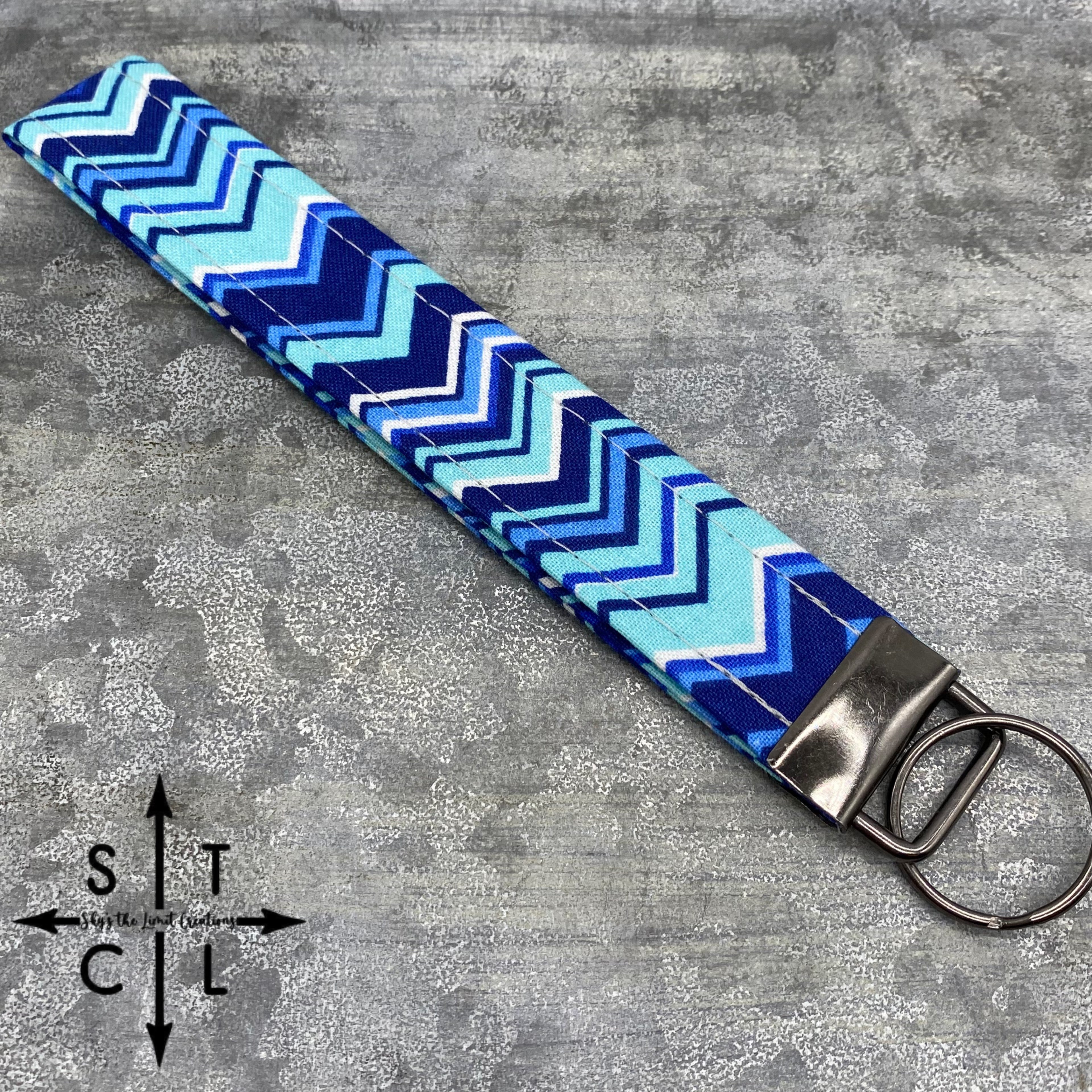 Key Fob Chevron Light Turquoise Blue White