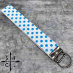 Load image into Gallery viewer, Key Fob White Turquoise Polka Dot
