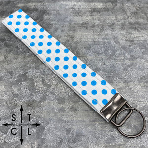 Key Fob White Turquoise Polka Dot