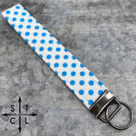 Load image into Gallery viewer, Key Fob White Turquoise Polka Dot
