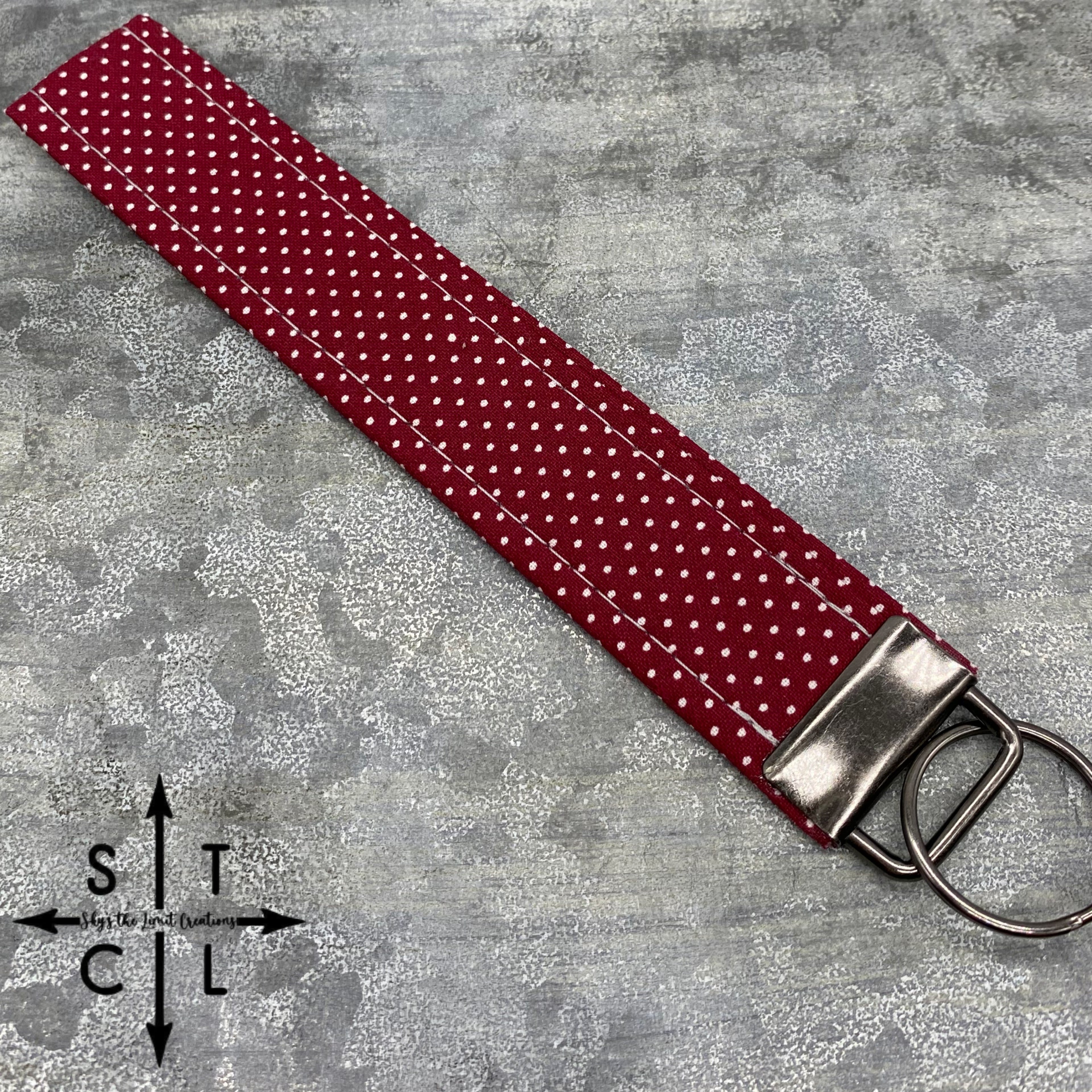 Key Fob Polka Dot Maroon White