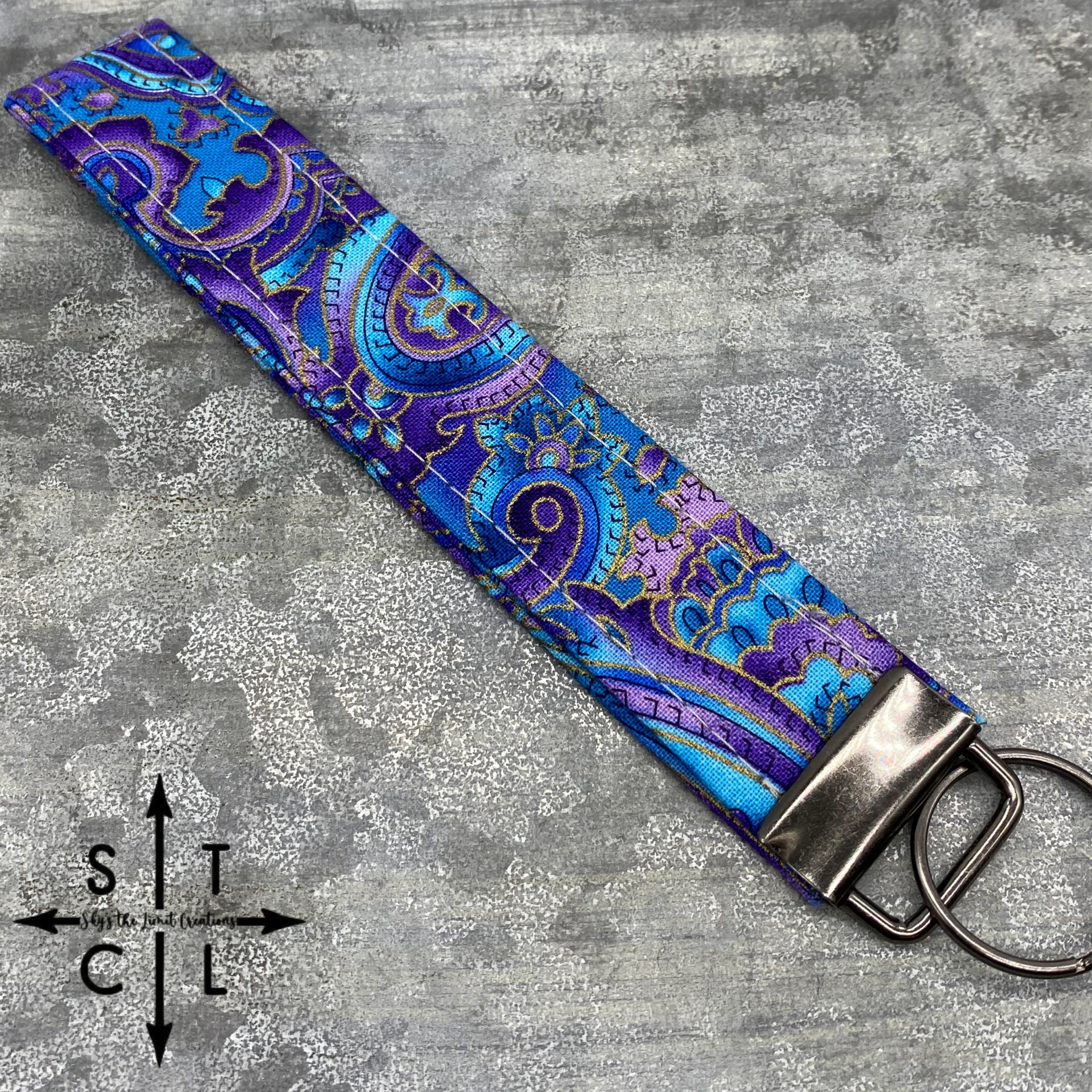 Key Fob Paisley Turquoise Blue