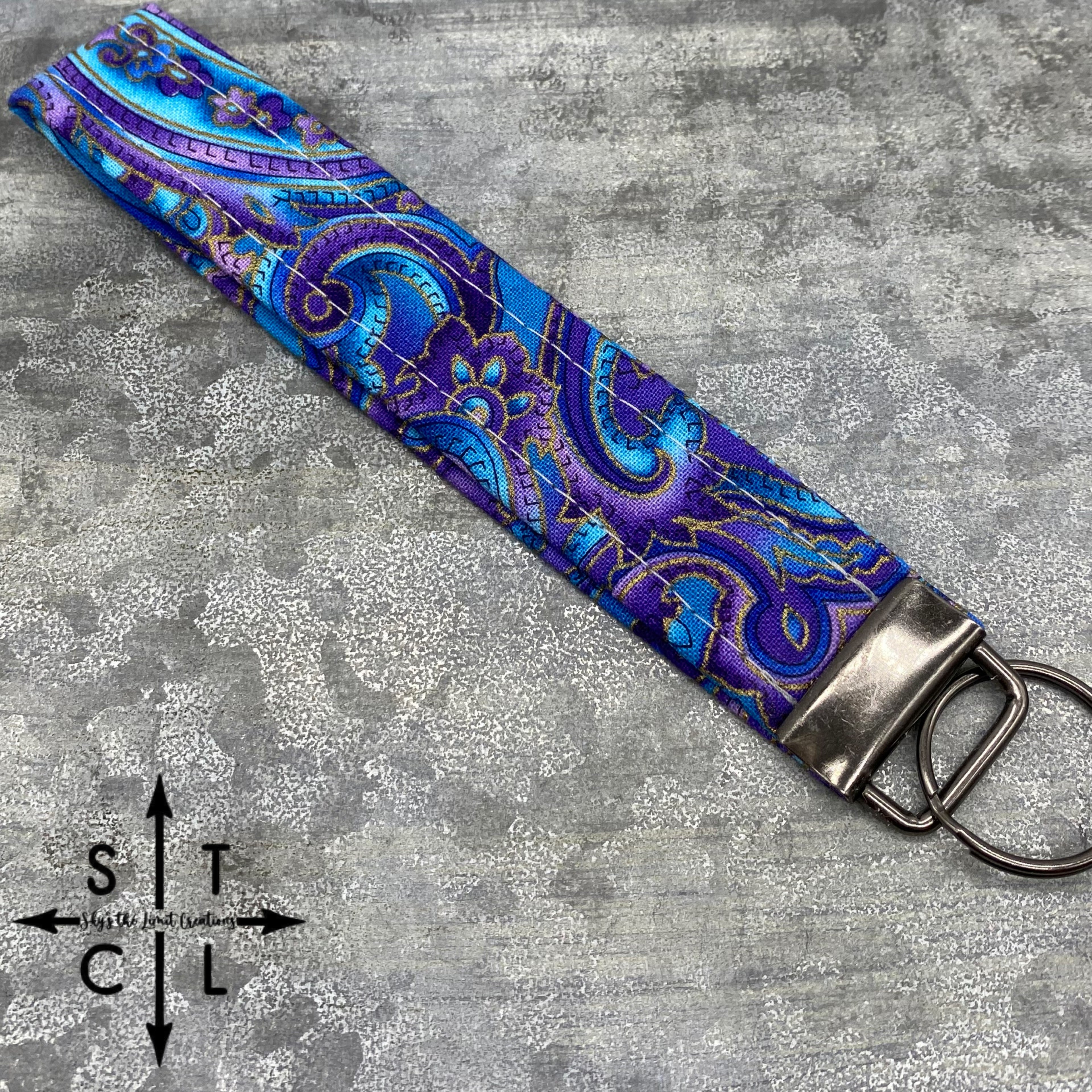 Key Fob Paisley Turquoise Blue