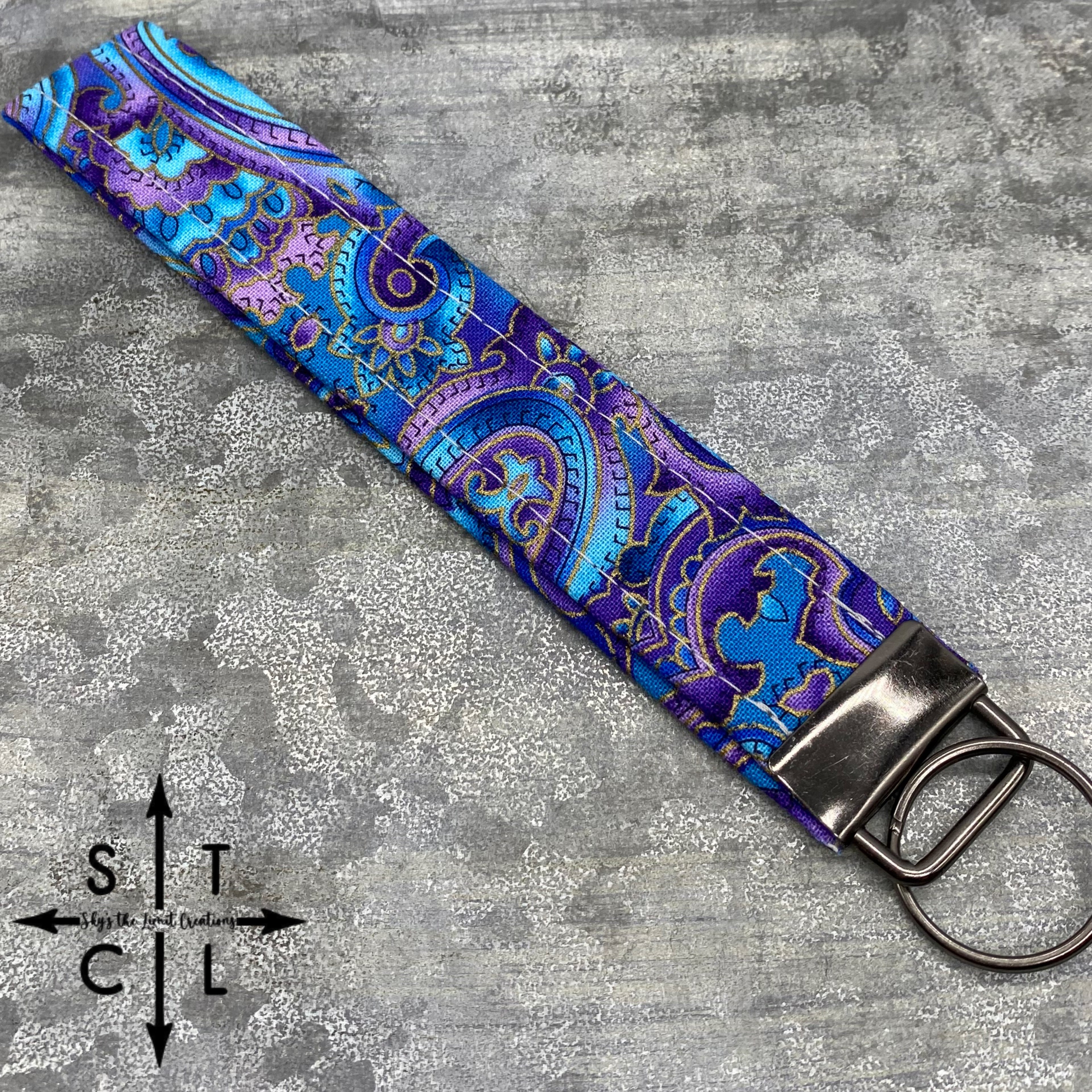 Key Fob Paisley Turquoise Blue