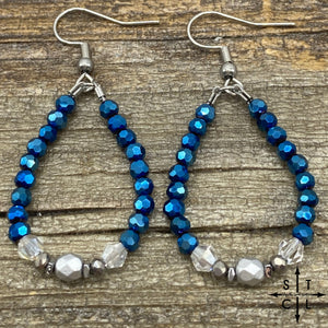 Mini Crystal Teardrop Metalic Blue Clear Silver