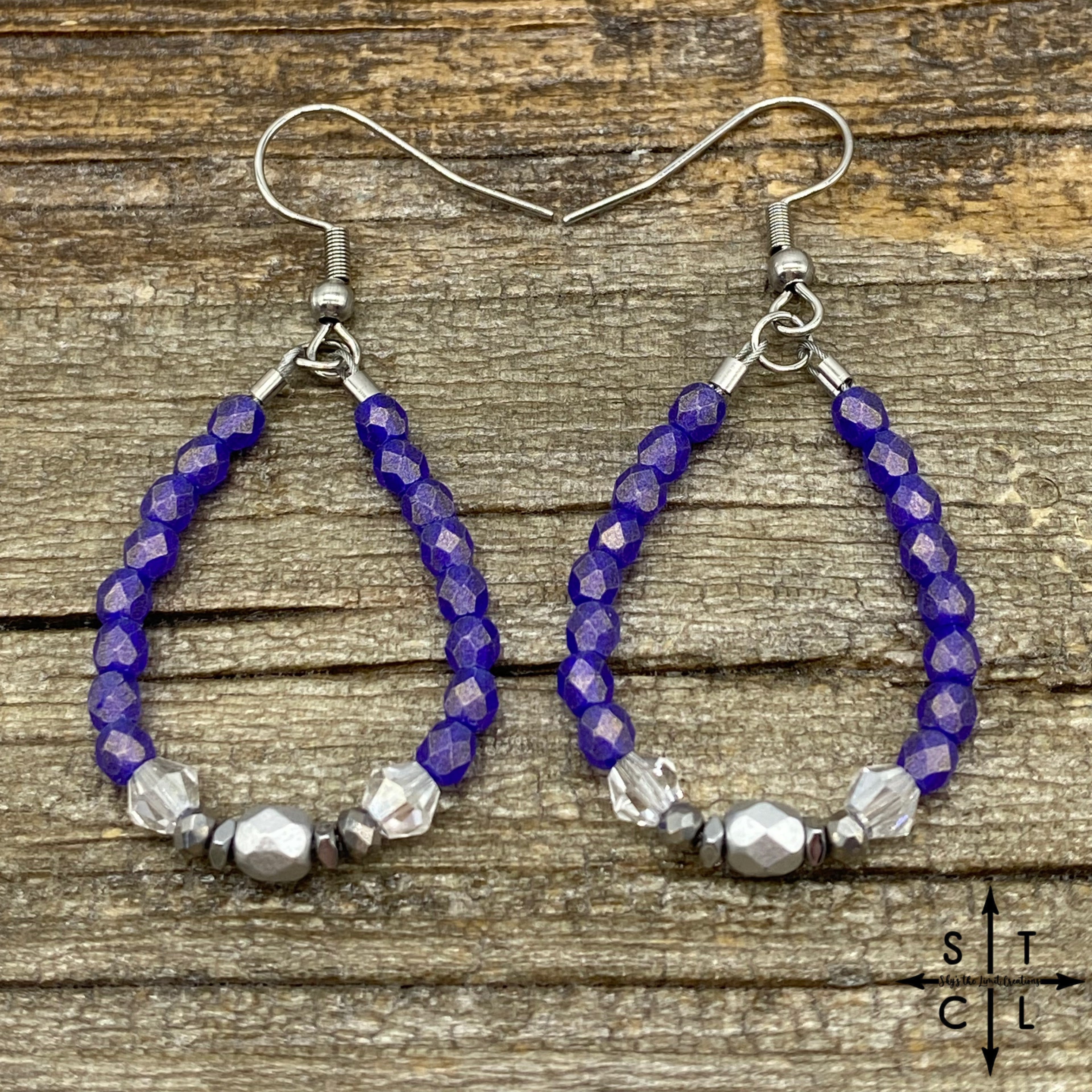 Mini Crystal Teardrop Purple Clear Silver