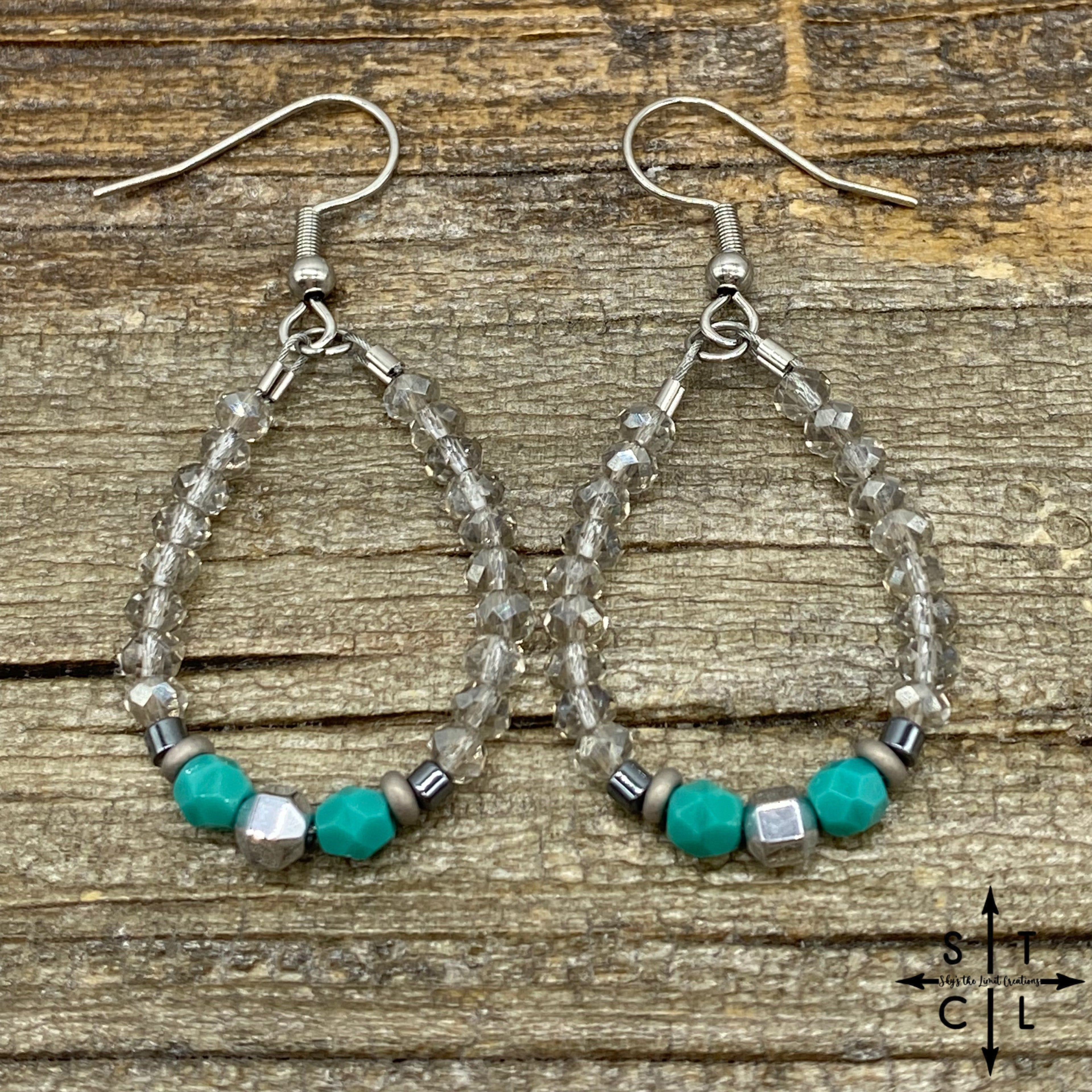 Mini Crystal Teardrop Clear Grey Turquoise Silver