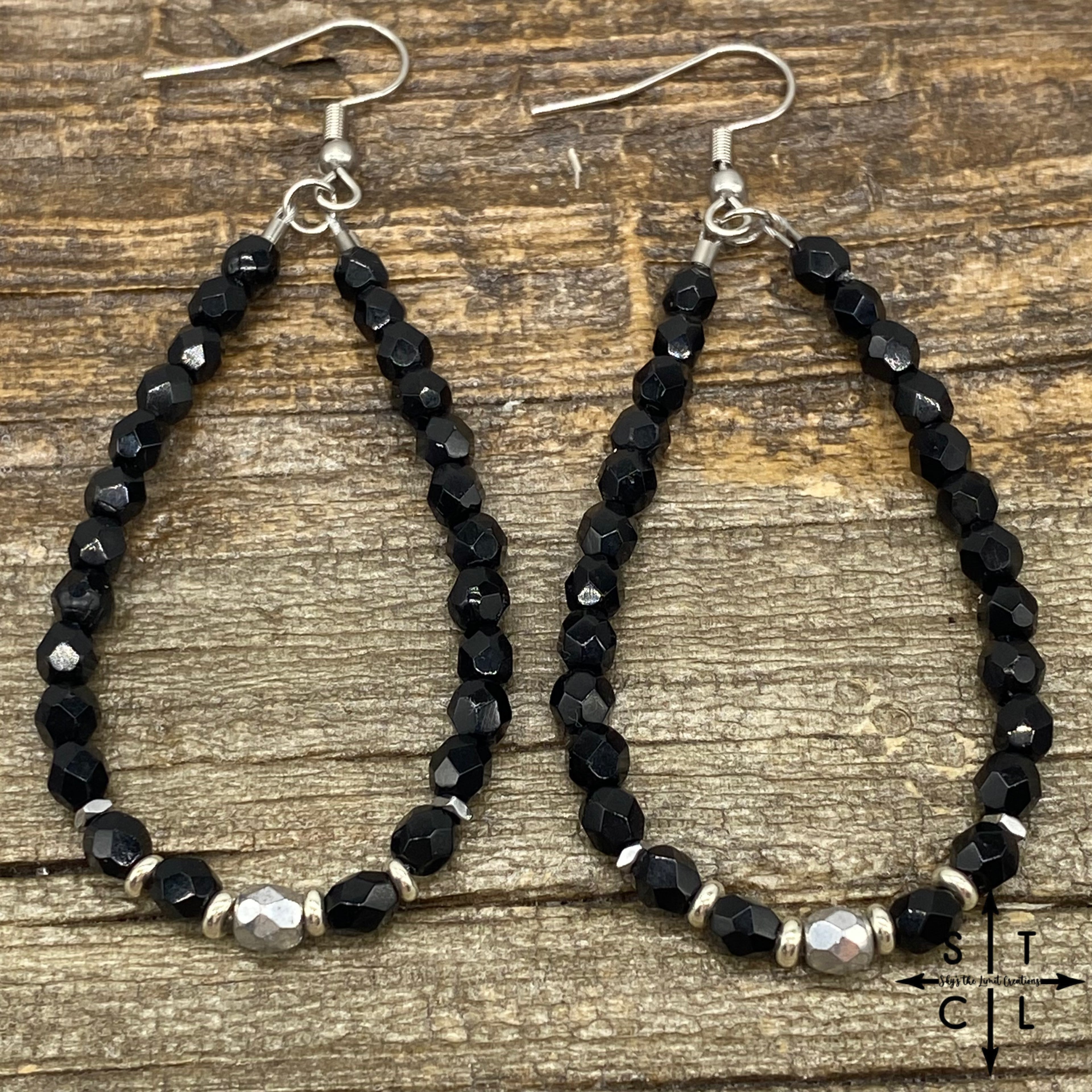 Crystal Teardrop Black Silver Earrings