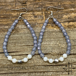 Crystal Teardrop Light Blue Grey White Silver Earrings