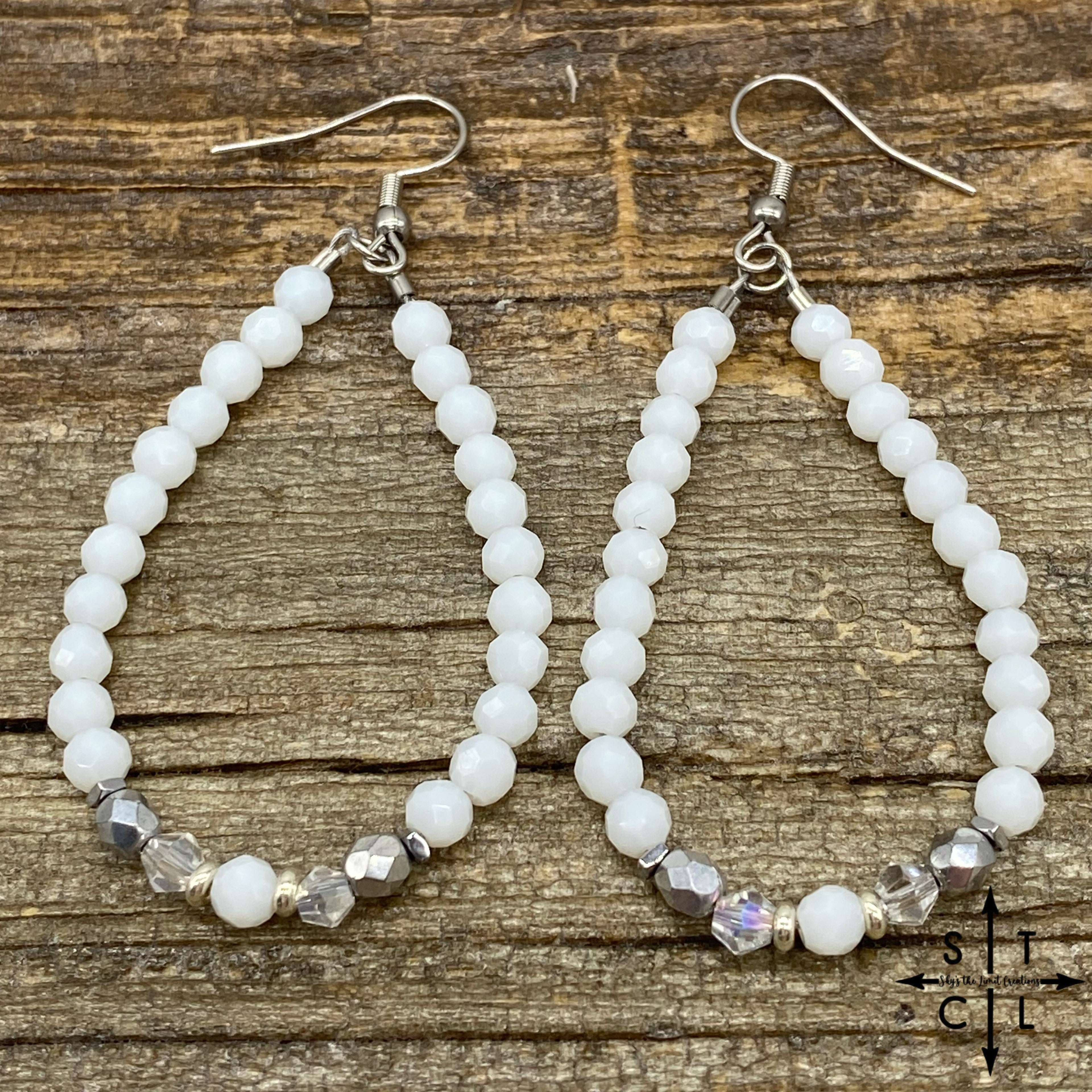 Crystal Teardrop White Clear Silver Earrings