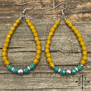 Crystal Teardrop Mustard Turquoise Silver Earrings