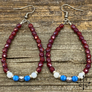 Crystal Teardrop Red Blue White Silver Earrings