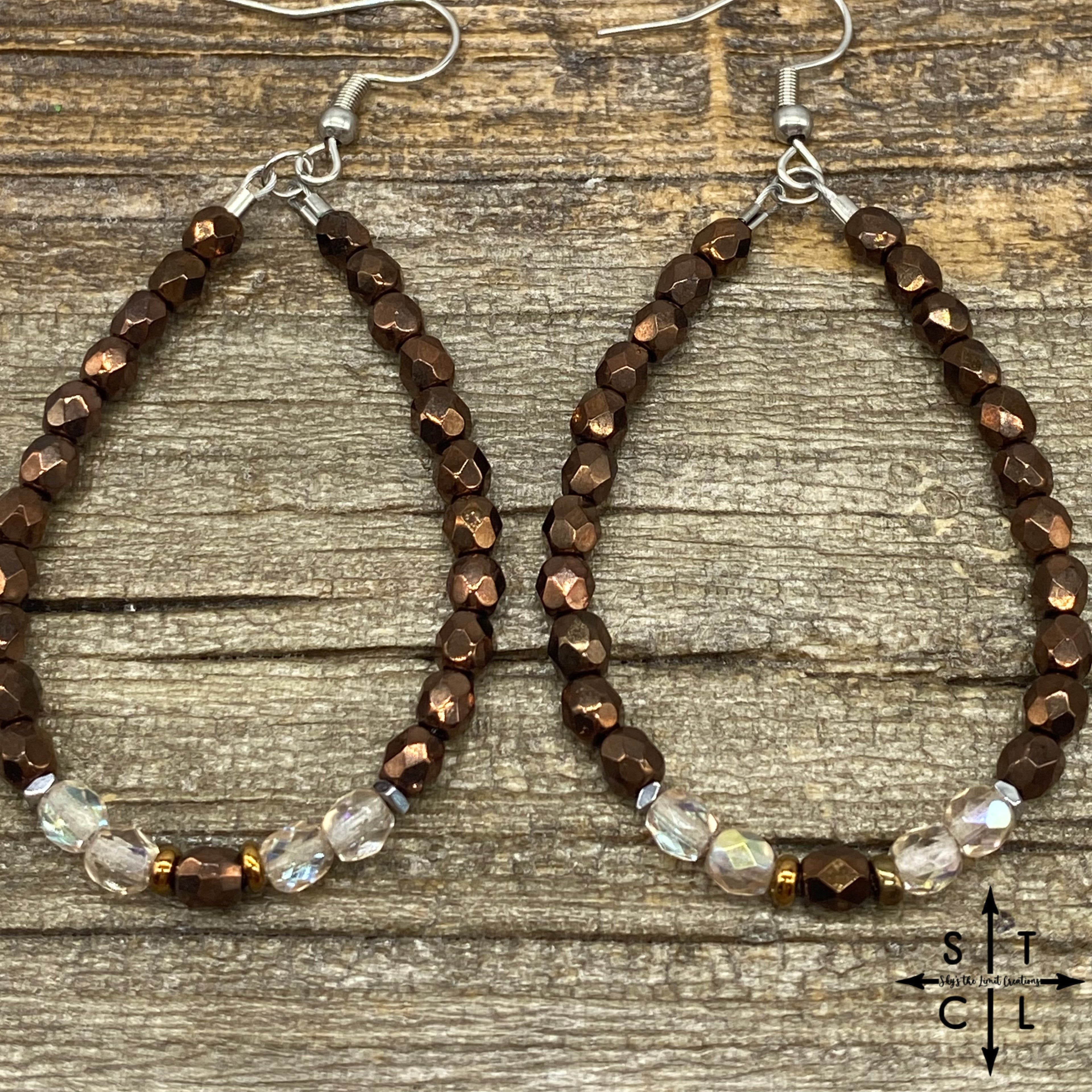 Crystal Teardrop Shimmer Brown Champagne Silver Earrings