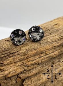 Black White Rhinestone Cow Hide Studs