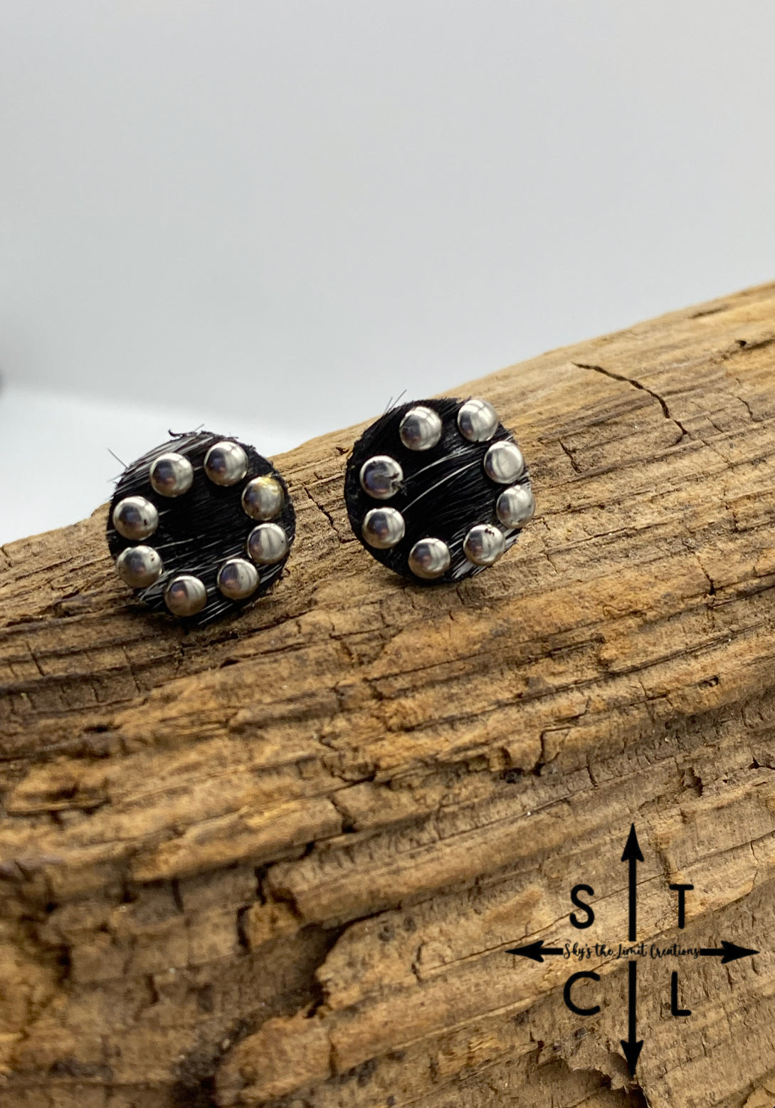 Black White Studded Cow Hide Studs