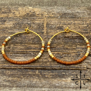 Burnt Orange Shimmer Beige Pearl Amber Earrings