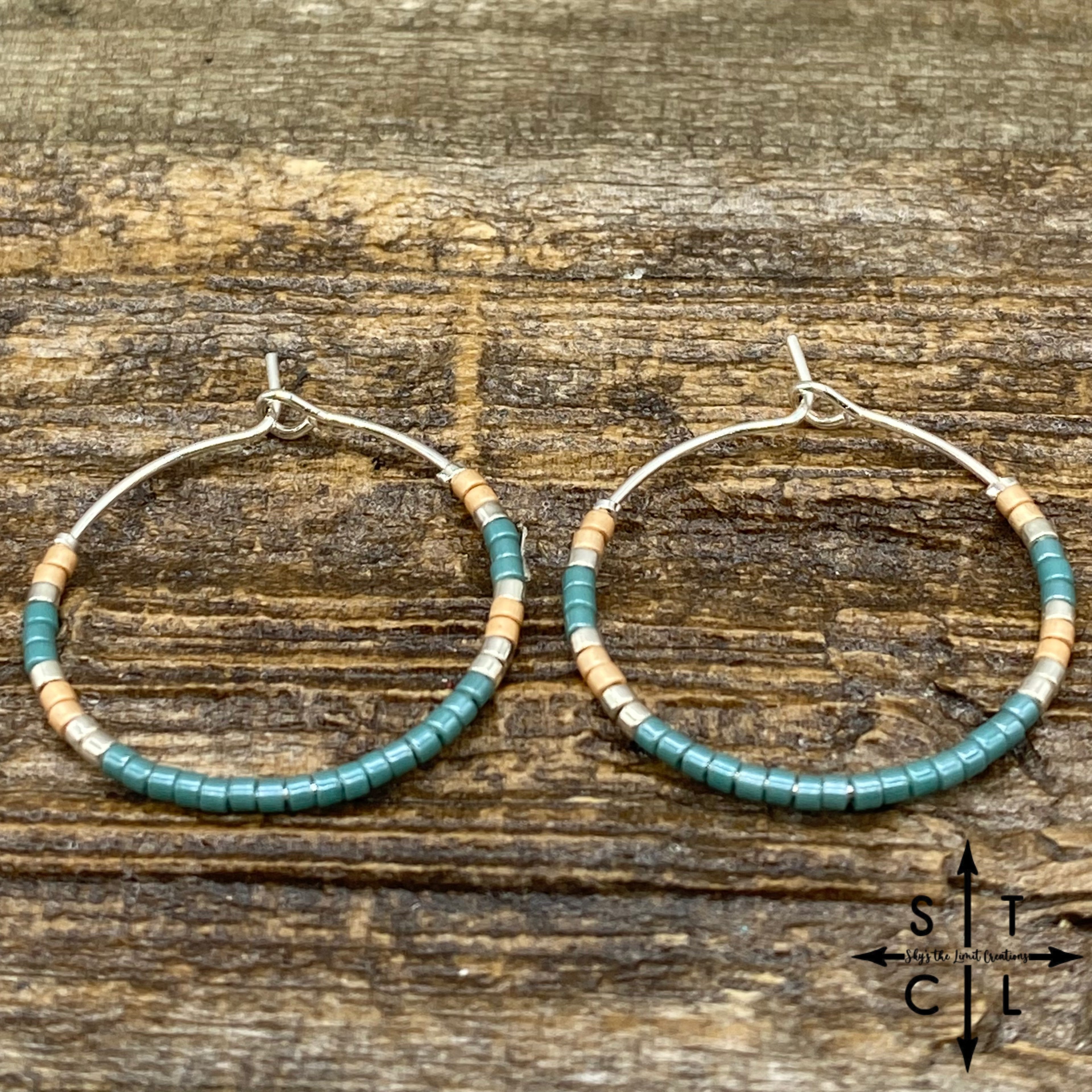 Teal Beige Amber Earrings