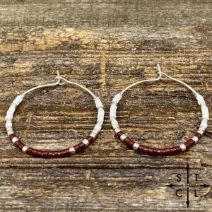 Maroon White Amber Earrings