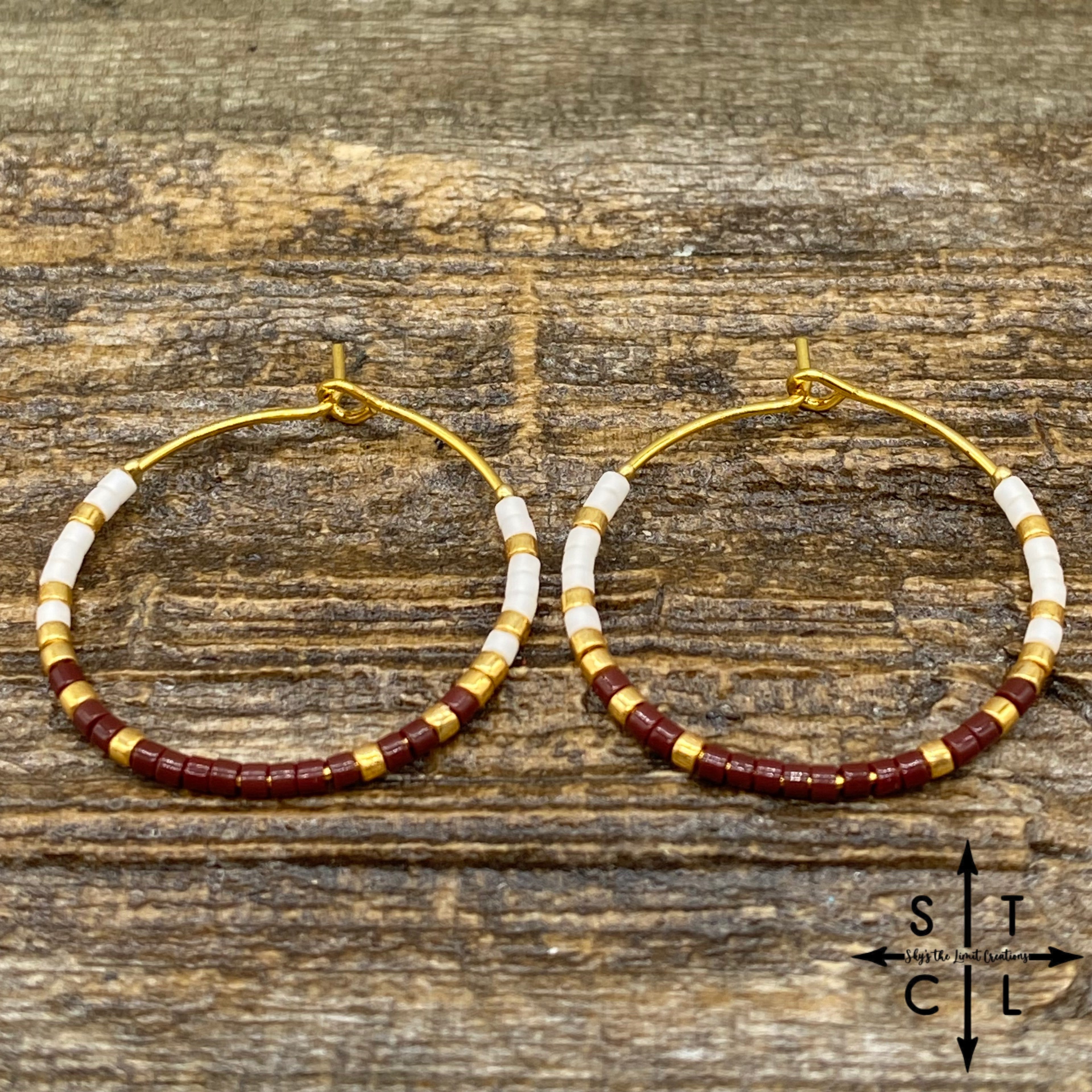 Maroon White Amber Earrings