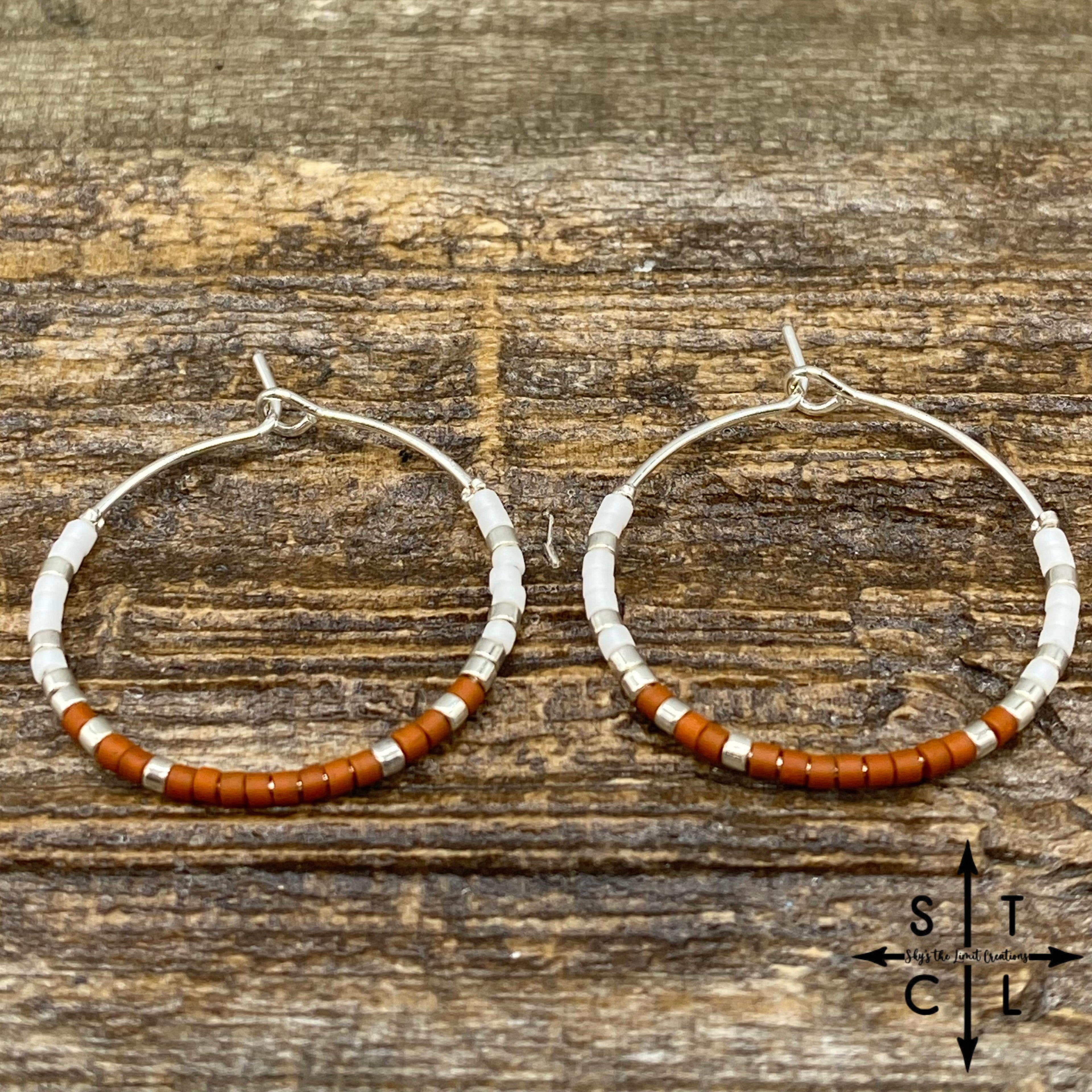 Burnt Orange White Amber Earrings