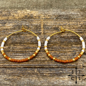 Burnt Orange White Amber Earrings