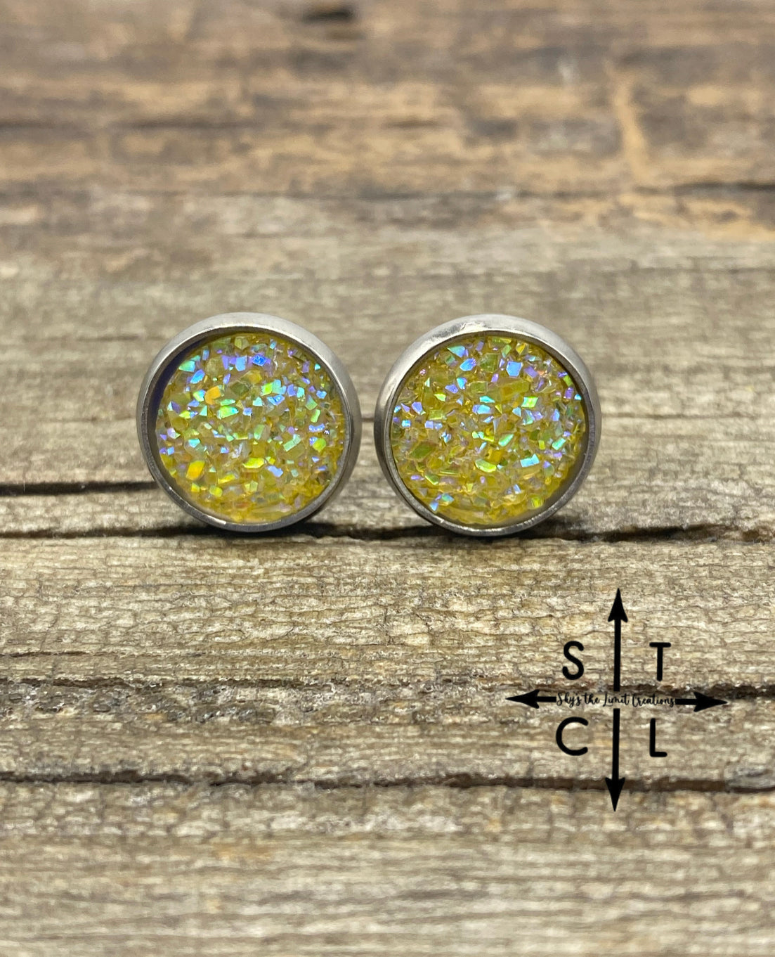 Yellow 10mm Druzy Studs