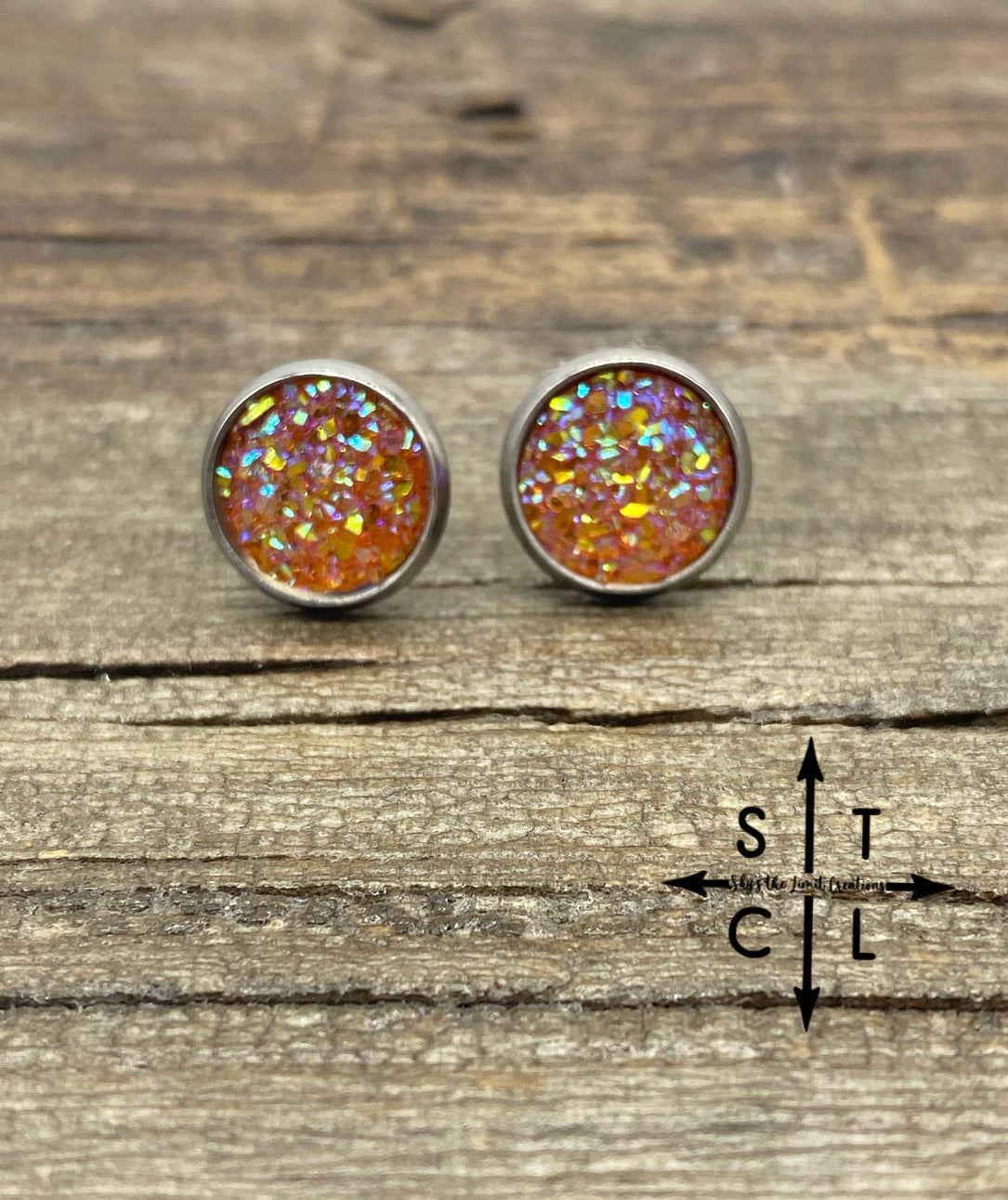 Orange 10mm Druzy Studs