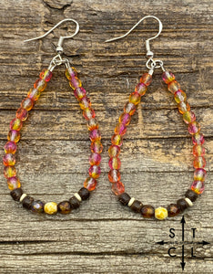 Crystal Teardrop Clear Pink Yellow Wood Tortoise Earrings