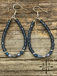 Crystal Teardrop Blue Grey Earrings