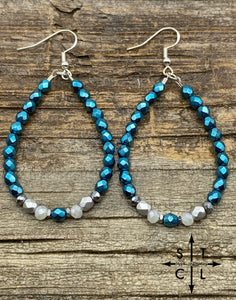 Crystal Teardrop Metallic Turquoise White Earrings