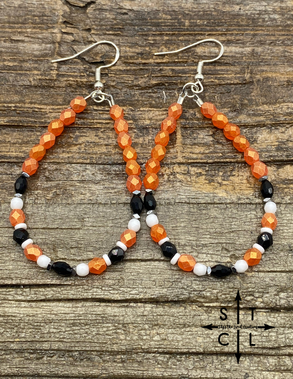 Crystal Teardrop Orange White Black Earrings