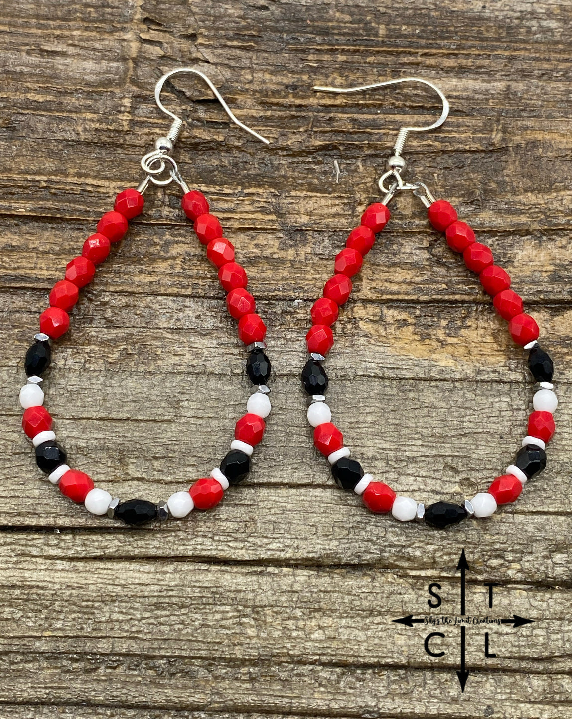 Crystal Teardrop Red White Black Earrings