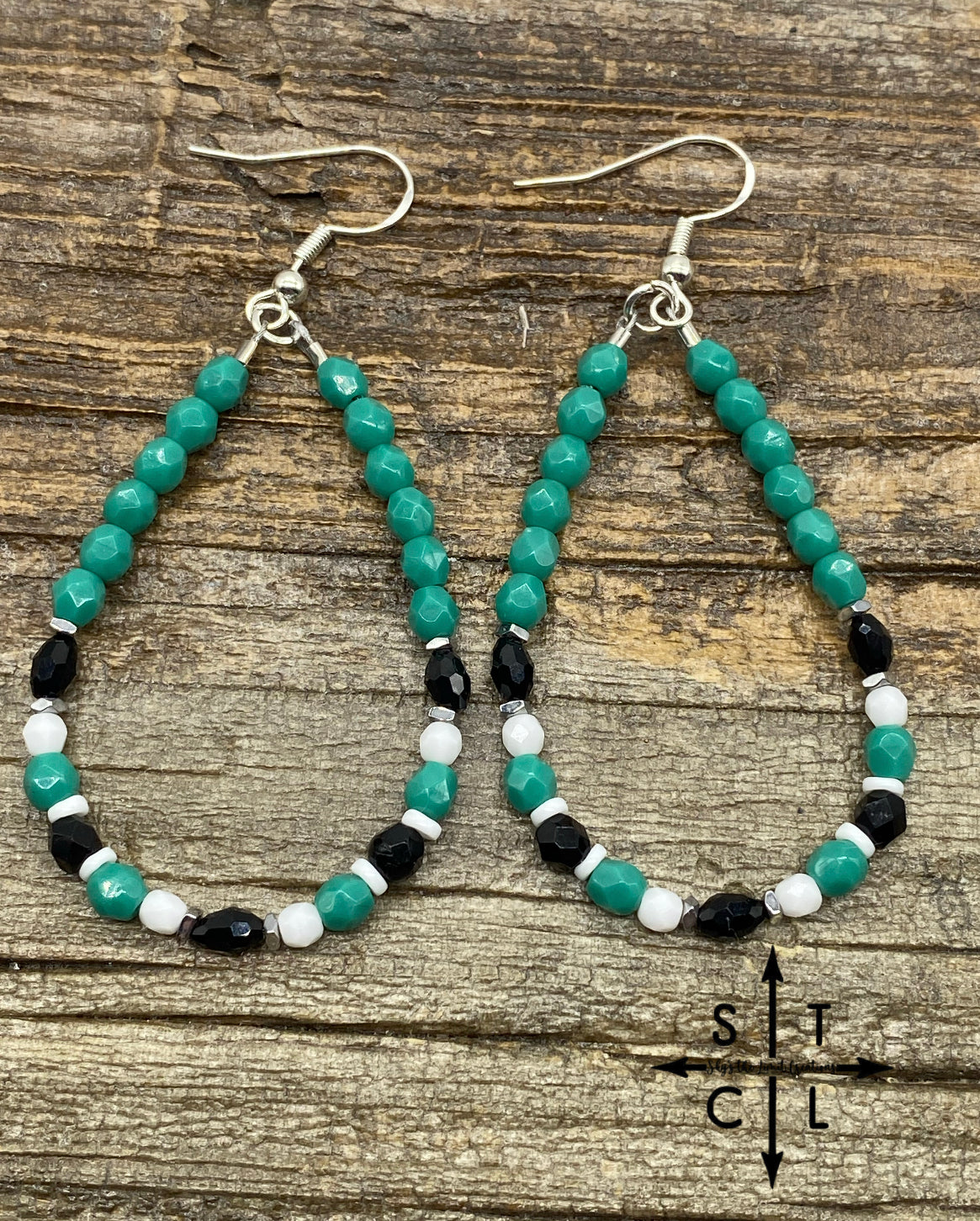 Crystal Teardrop Turquoise White Black Earrings