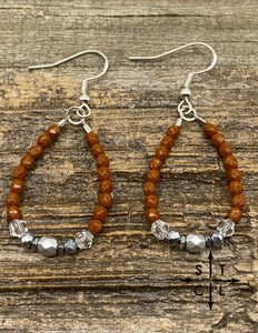 Mini Crystal Teardrop Burnt Orange Silver