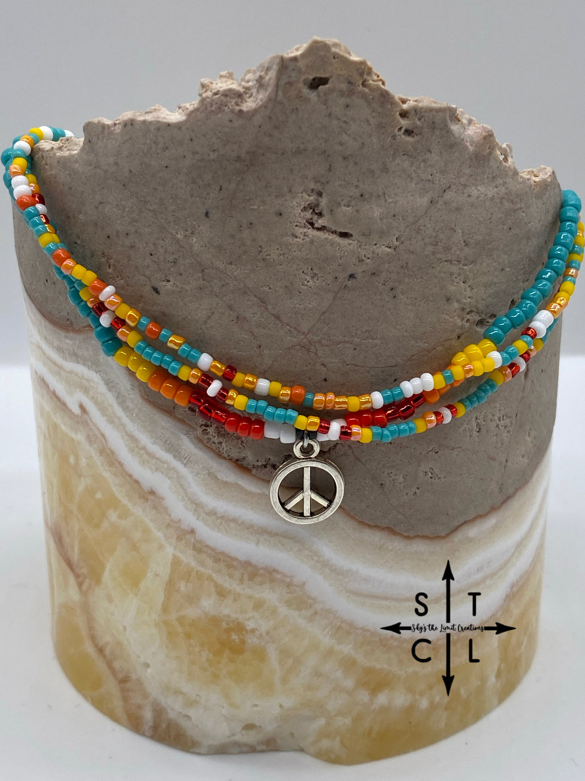 Turquoise Sunset Peace Sign Stretchy Anklet