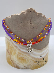 Purple Sunset Peace Sign Stretchy Anklet