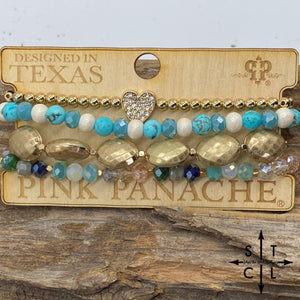 Pink Panache Stretch Bracelet Turquoise Off White Gold Heart