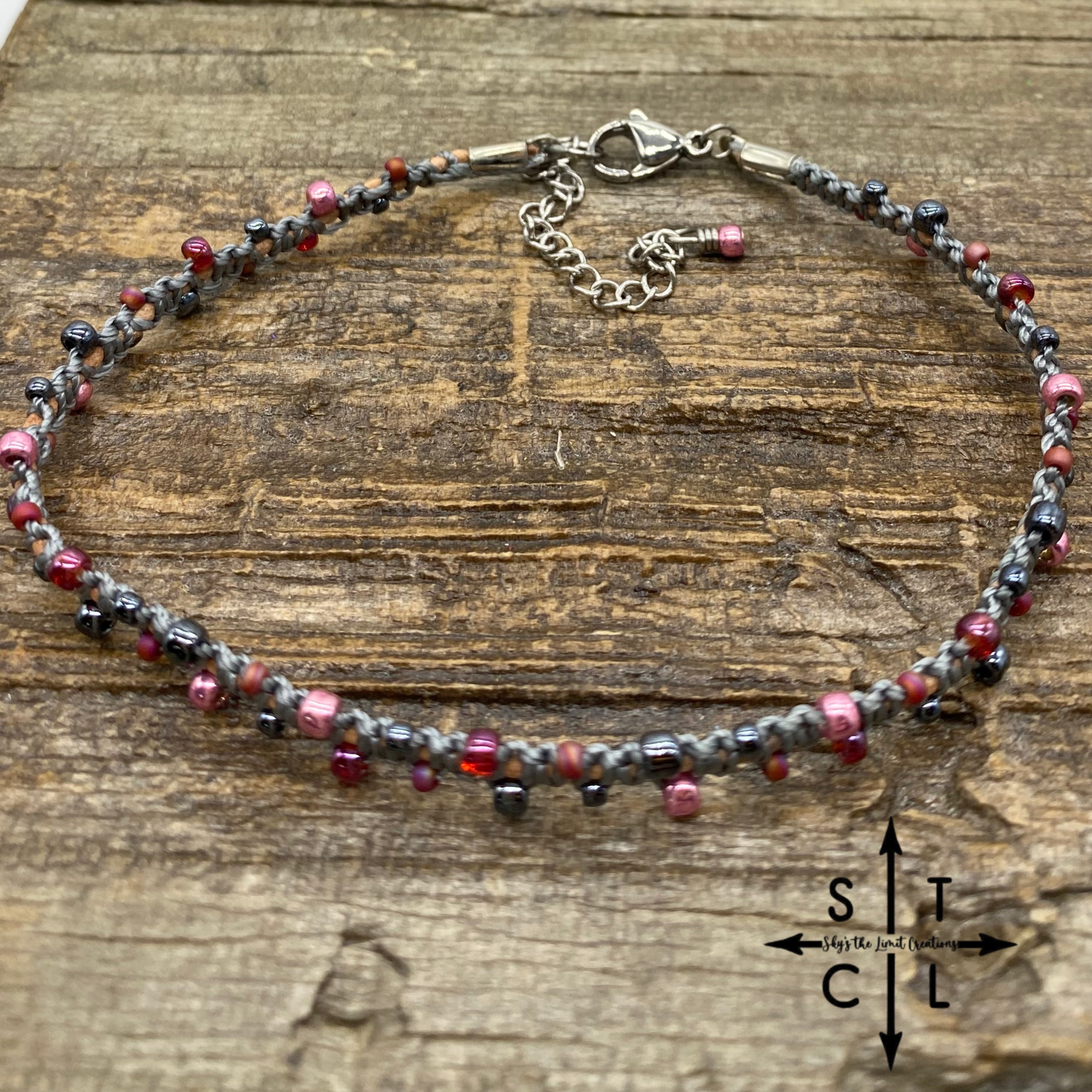 Ivy Anklet Pink Raspberry Hematite