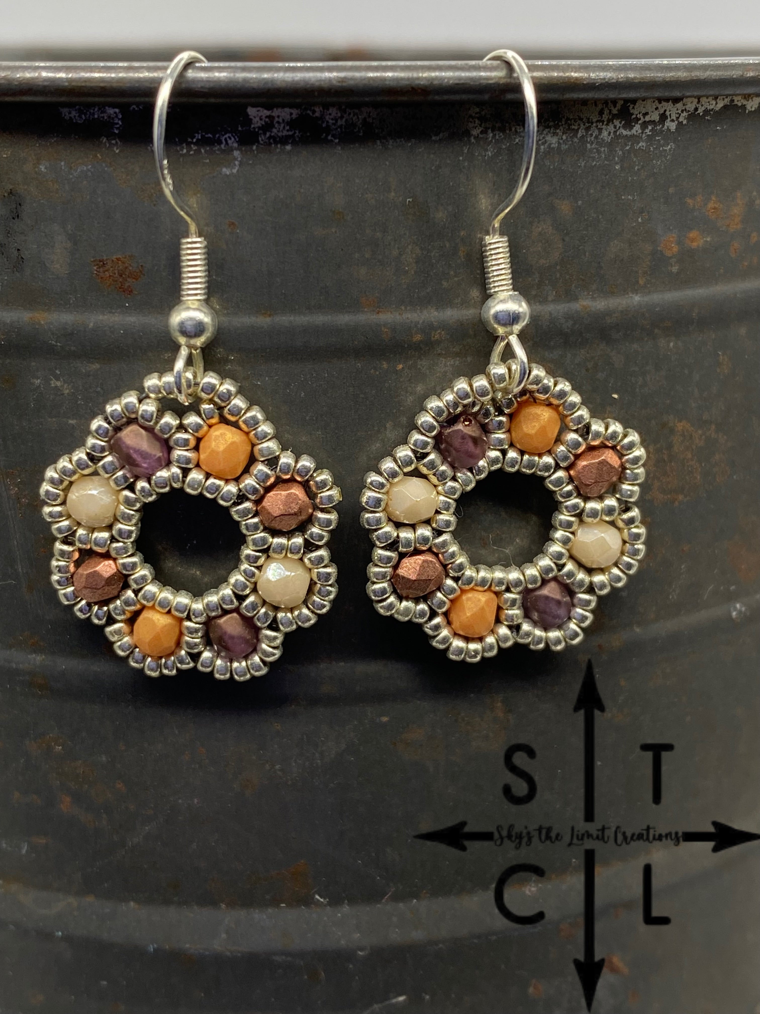 Bone Light Orange Copper Mauve Silver Amanda Earrings