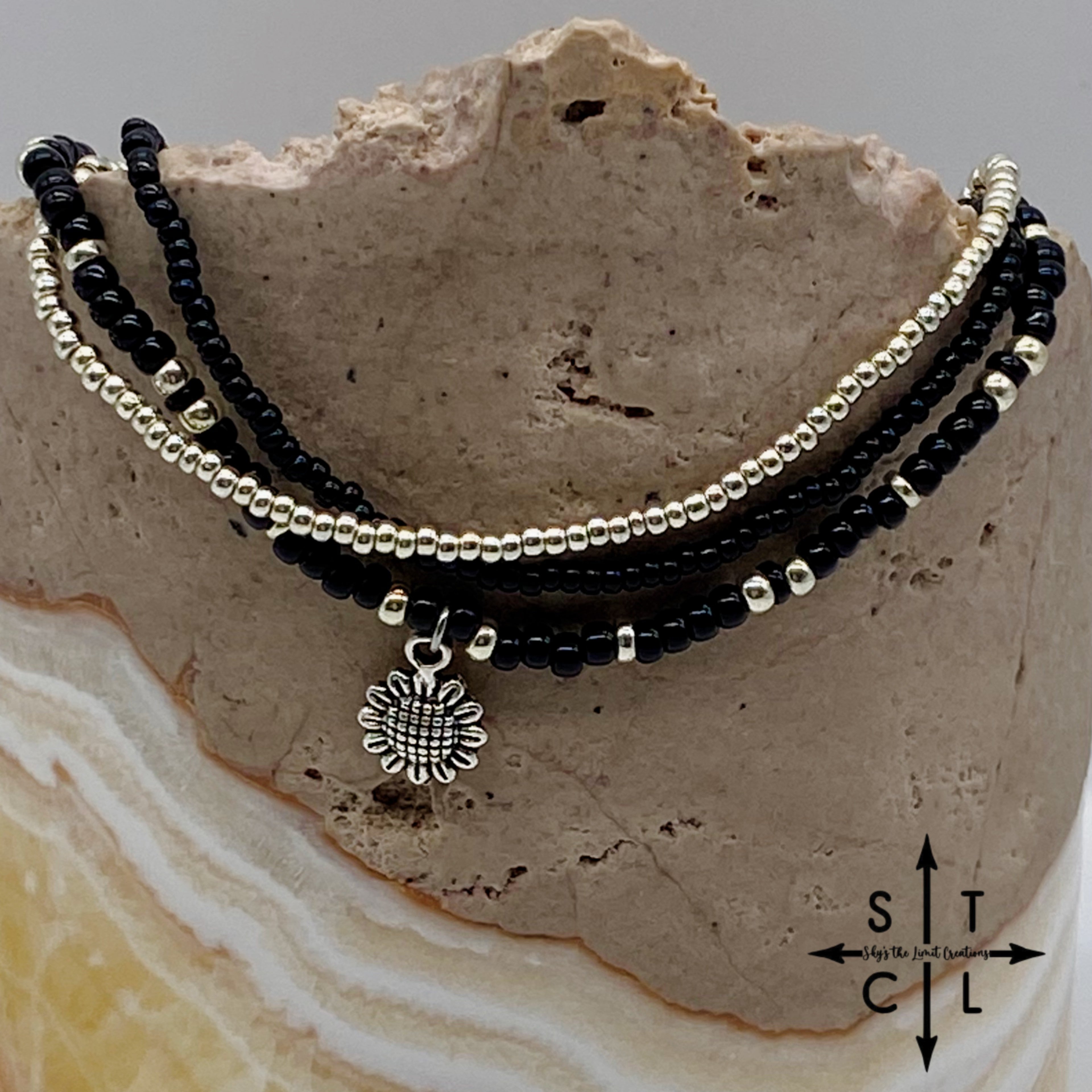 Black Silver Stretchy Anklet