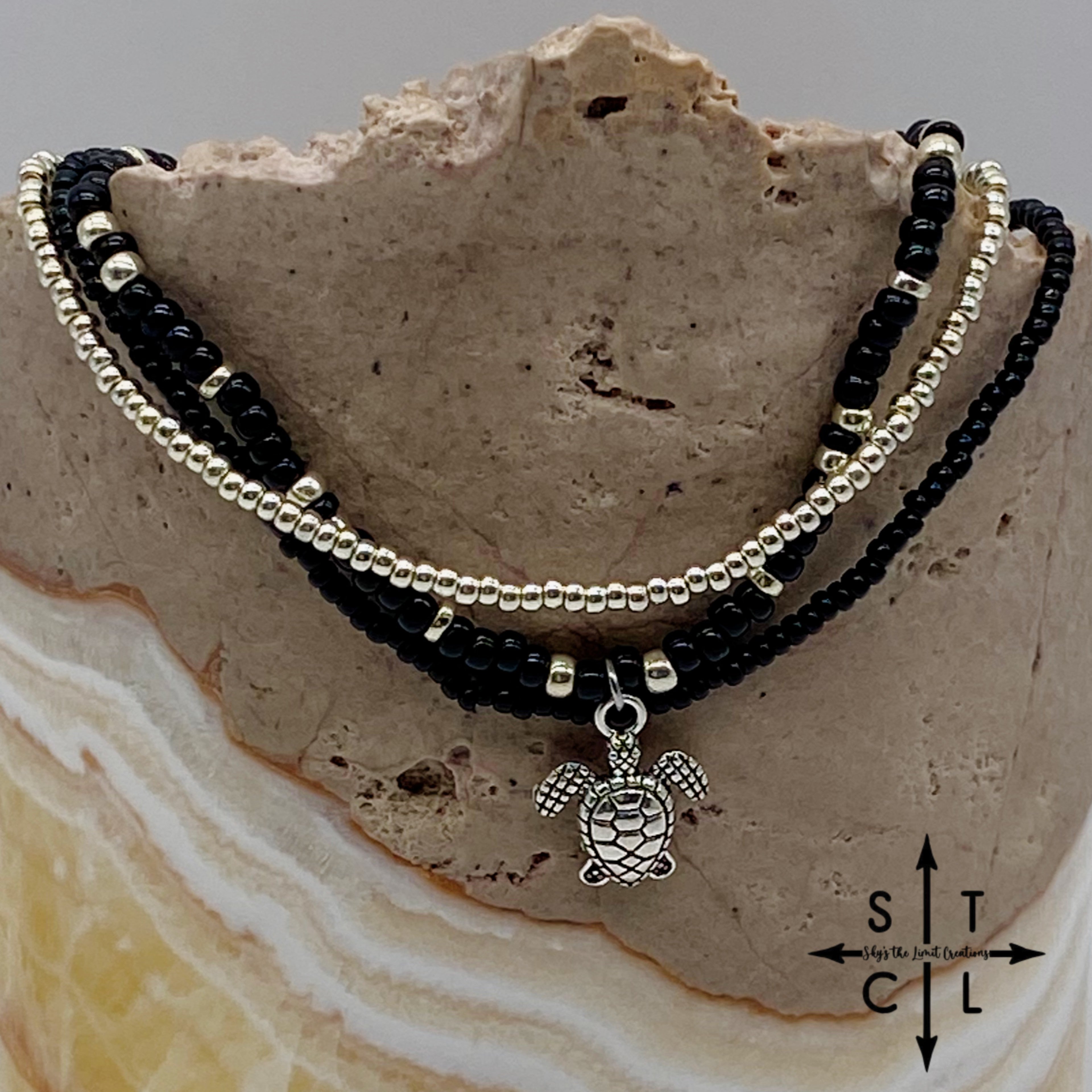 Black Silver Stretchy Anklet