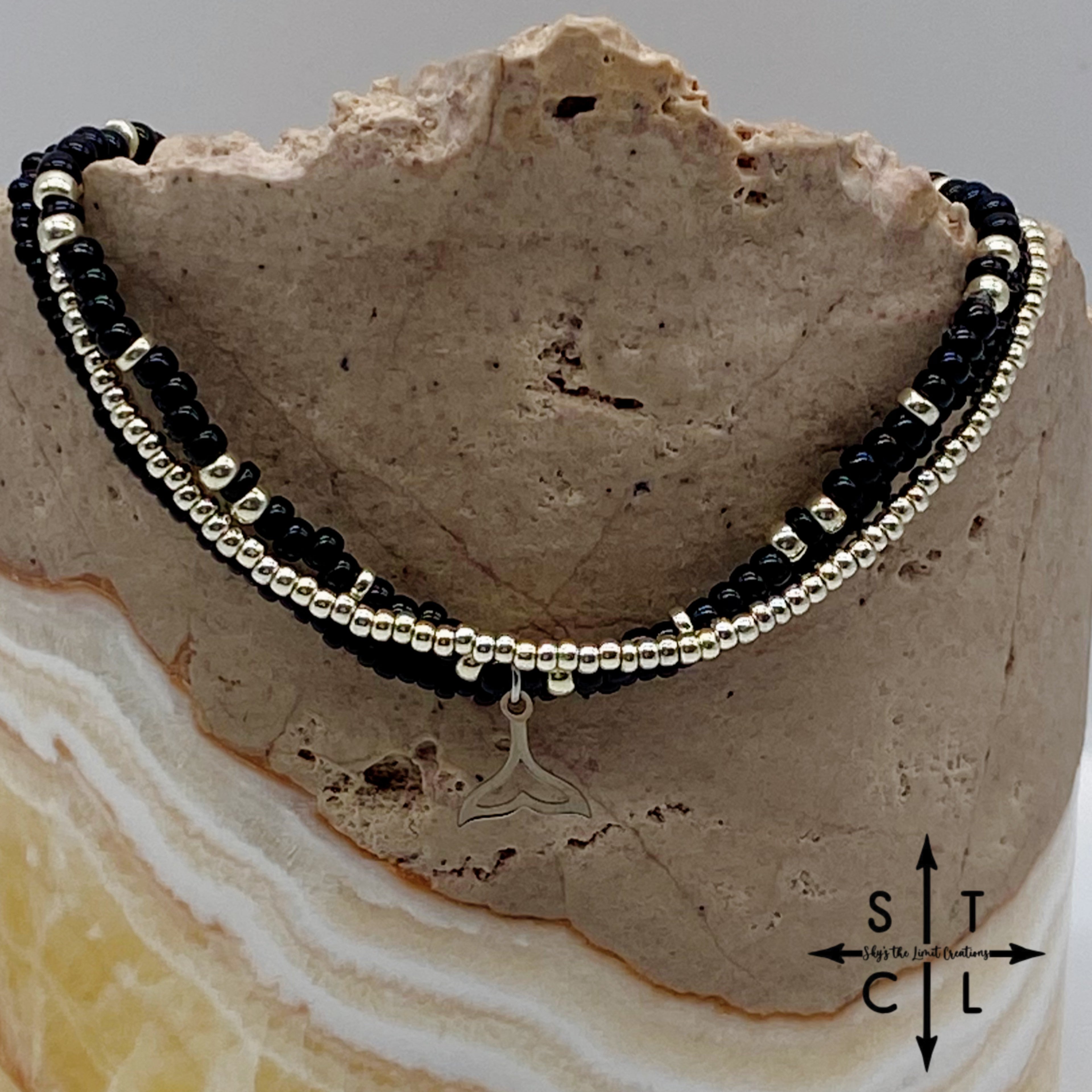 Black Silver Stretchy Anklet