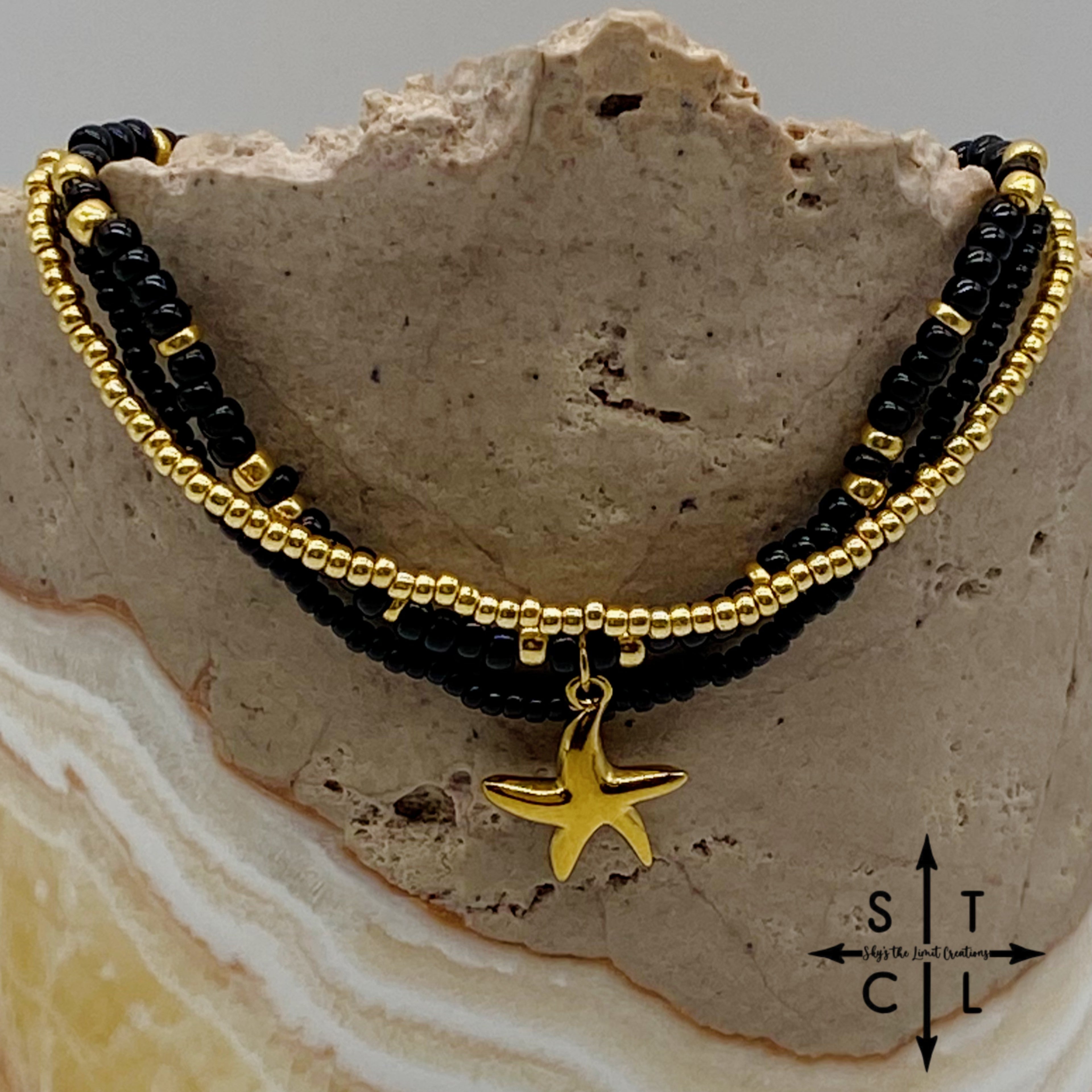 Black Gold Stretchy Anklet