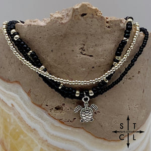 Black Silver Stretchy Anklet