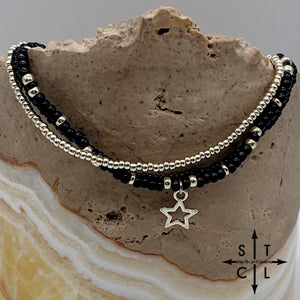 Black Silver Stretchy Anklet