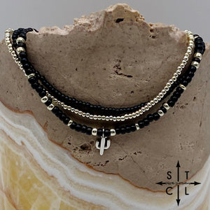 Black Silver Stretchy Anklet